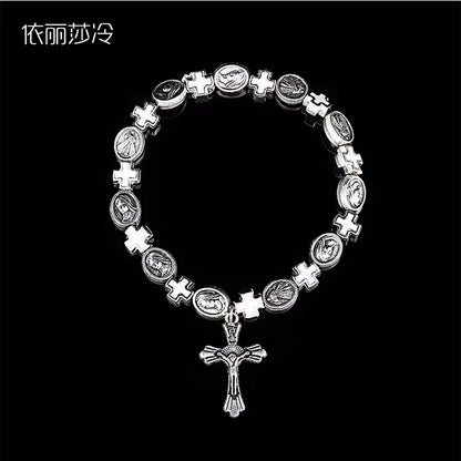 Jesus Cross Rosary Bracelet, Jesus Cross Handmade Bead Chain Rose, Sacred Heart Compassion Rosary Rosary Bracelet Gift