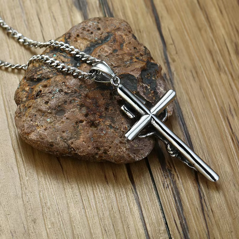 Men'S Assorted Catholic Cross Pendant Necklaces, Stainless Steel Christ Prayer Collar Jewelry,With 24" Chain