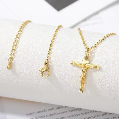 316L Stainless Steel Cross Necklace 18K Gold Plated Religious Pendant Unisex Church Jewelry Gift Hypoallergenic Non-Fading Chain