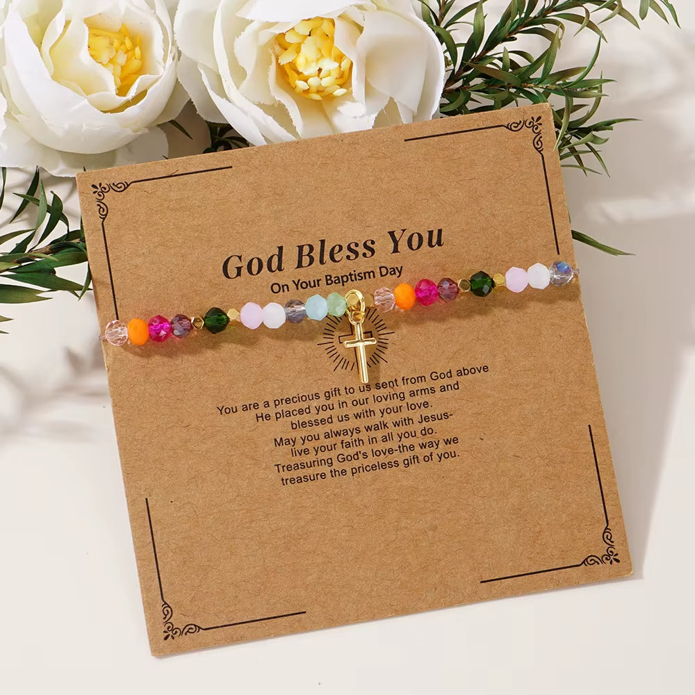 1PC  Colorful Crystal Cross Bracelet Energy Healing Beads Boho Handmade Fashion Gift Hawaii Vacation Fashion Women