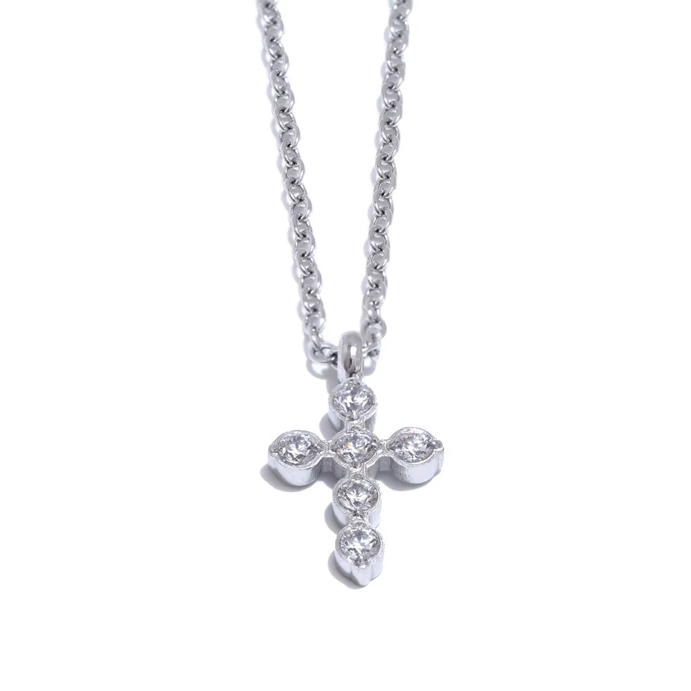 Fashion Chic Cross Shiny Pendant Necklace Cubic Zirconia Exquisite Casting Technology Gold Platinum Plated Jewelry Gift