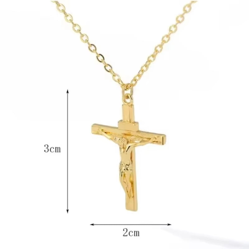 316L Stainless Steel Cross Necklace 18K Gold Plated Religious Pendant Unisex Church Jewelry Gift Hypoallergenic Non-Fading Chain