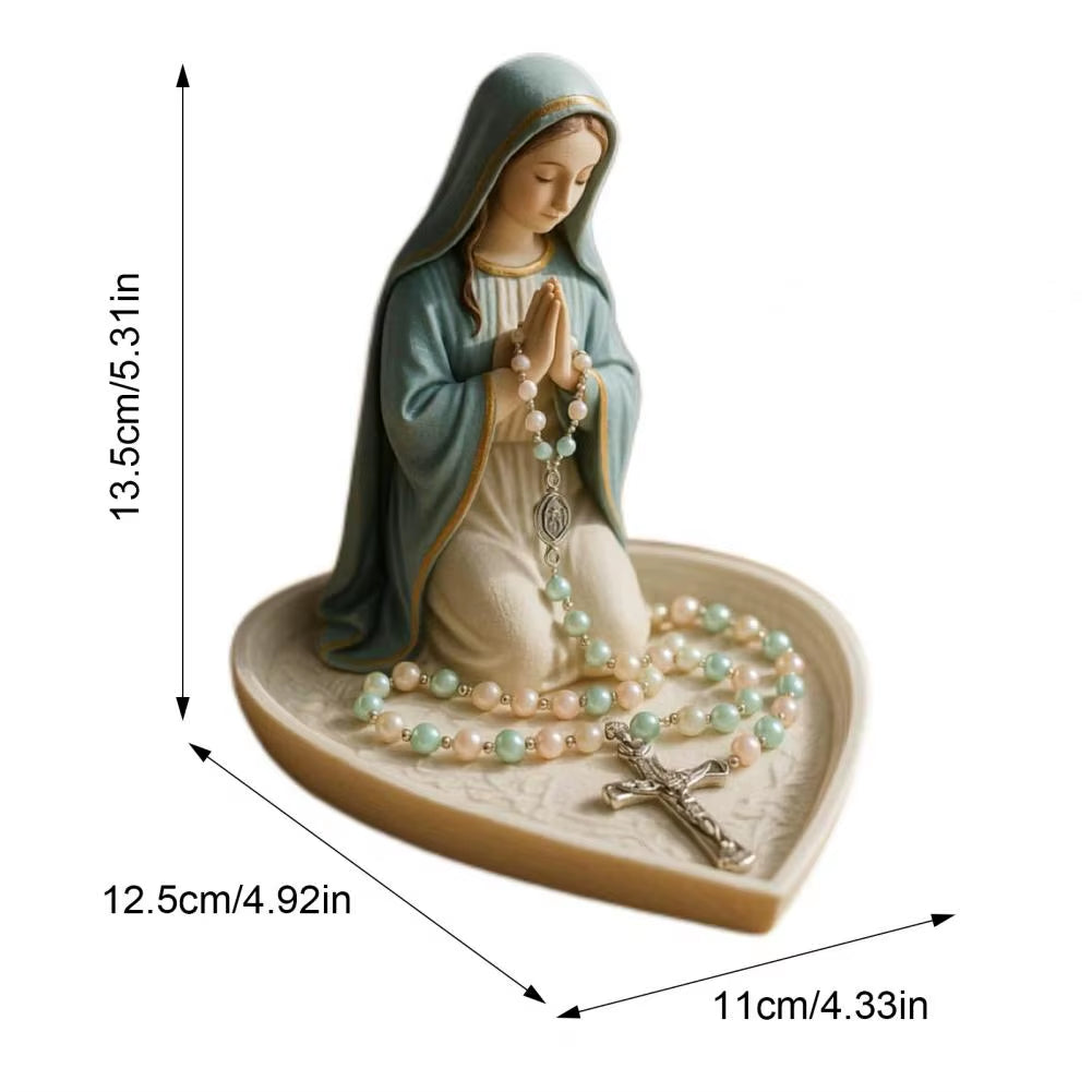 Virgin Mary Rosary Holder Resin Mary or Jesus Figurine Jewelry Dish Our Lady Prayer Rosary Dish Religious Gift Catholic Decor Fo