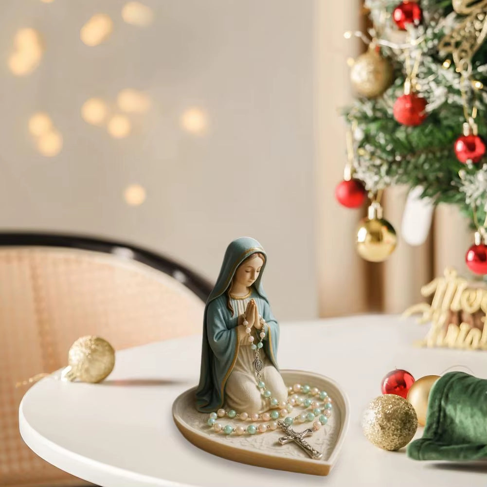 Virgin Mary Rosary Holder Resin Mary or Jesus Figurine Jewelry Dish Our Lady Prayer Rosary Dish Religious Gift Catholic Decor Fo